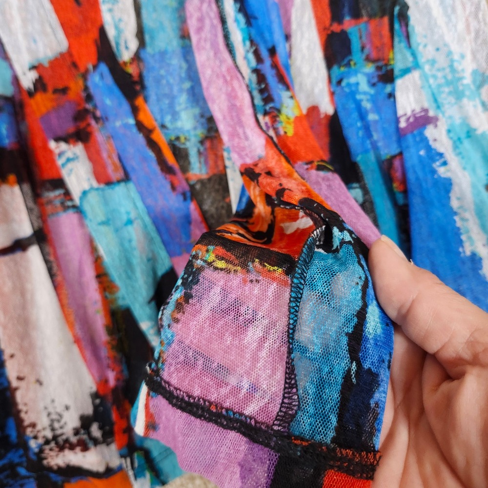 Ali Miles Cardigan Abstract Multicolor‎ Mesh Open Front Artistic Topper Size M - Picture 3 of 9